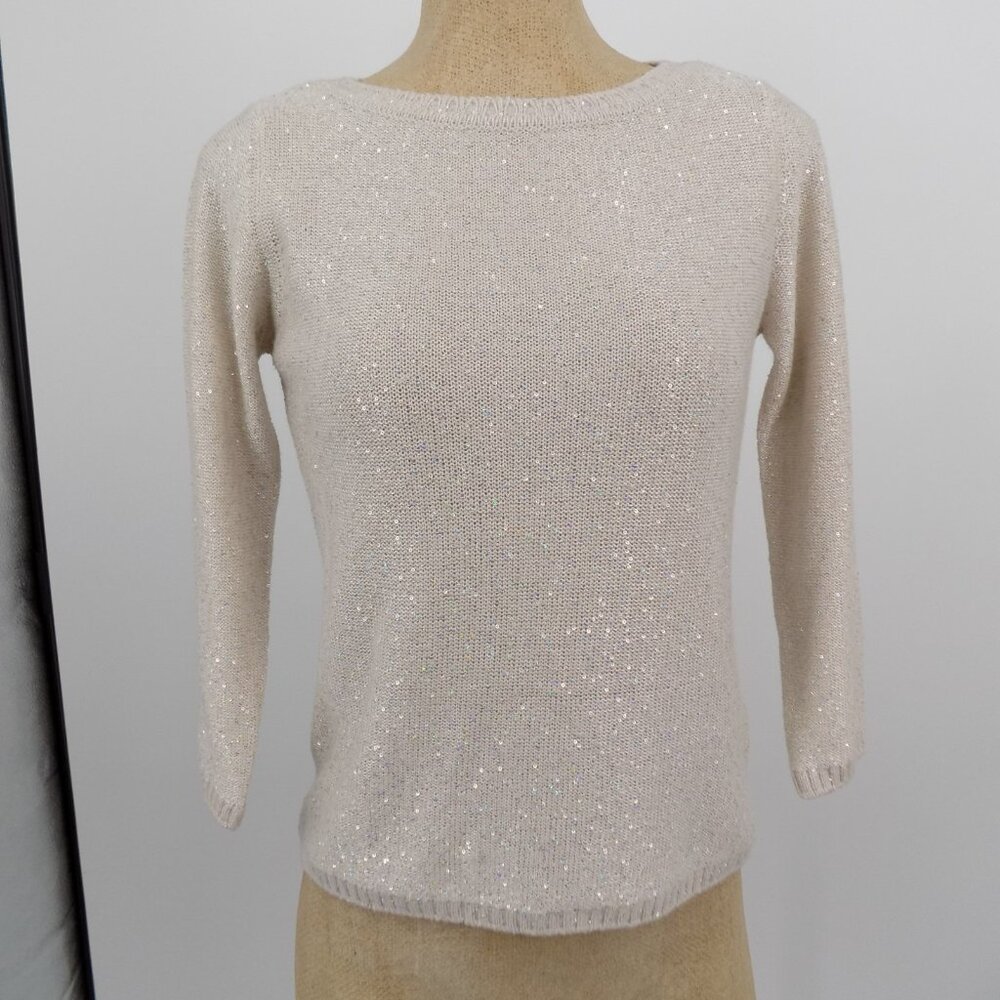 Luisa Spagnoli Women Beige Knitted Sweater Pullover Sequins Made in Italy Size S